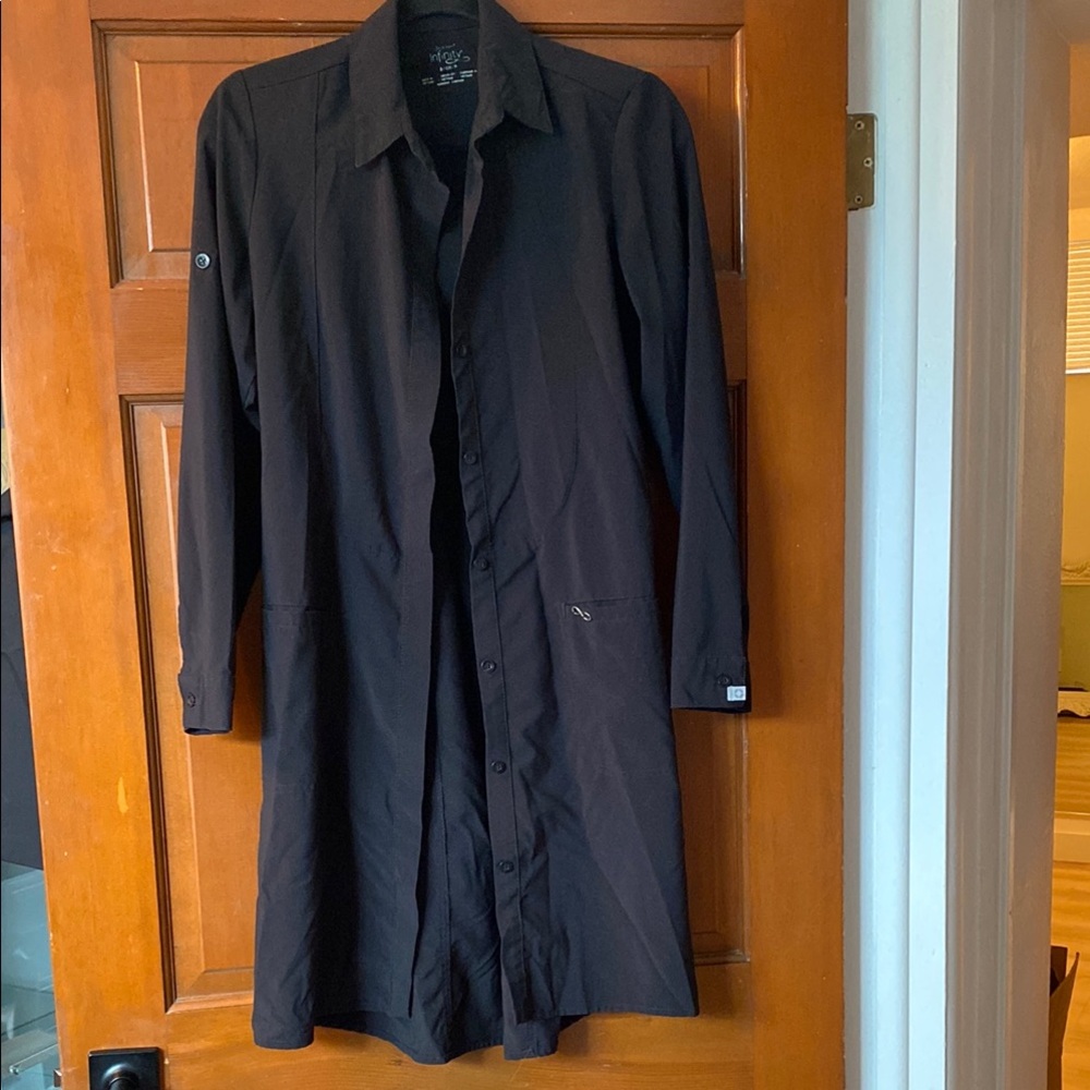 Women’s Long Black Scrubs Lab Coat